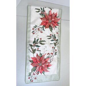 CYNTHIA ROWLEY TABLE RUNNER POINSETTIAS Christmas RED CREAM GREEN 16 X 70 Beaded